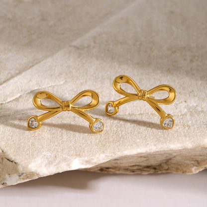 Inlaid Zircon Bow Earrings